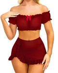 EVELIFE Sexy Babydoll Lingerie Set Off-Shoulder Crop Top & Pleated Cami Set