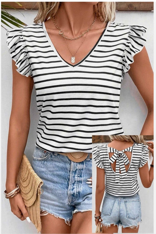 Abigail Striped Bow Tie Up T-Shirt Top