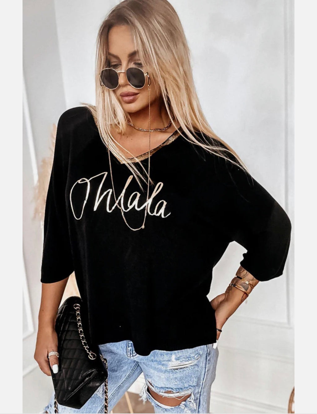 Oh La La Metallic Printed light Knitted Top One Size