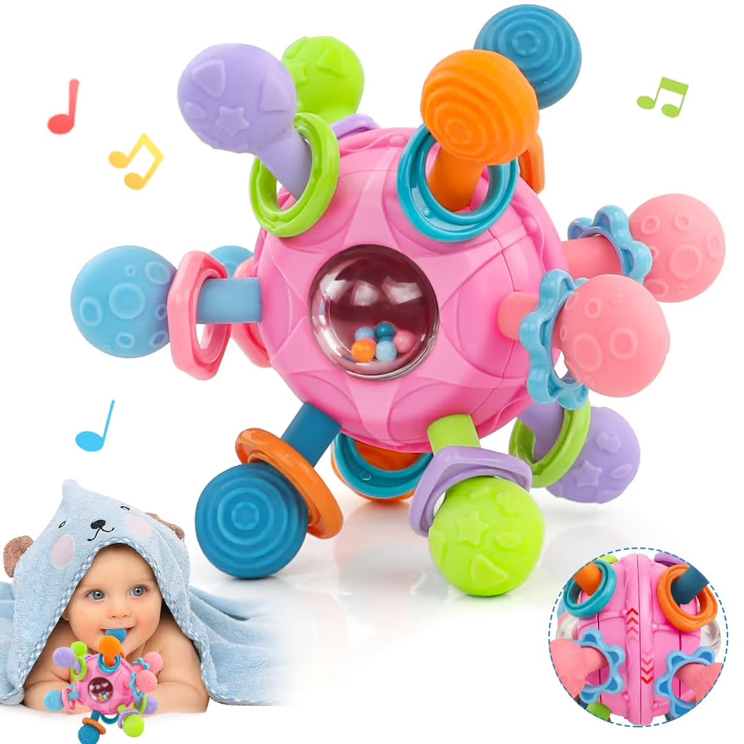 Sensory Montessori Baby Toys Rattle Teether Shaker – Pink or Blue
