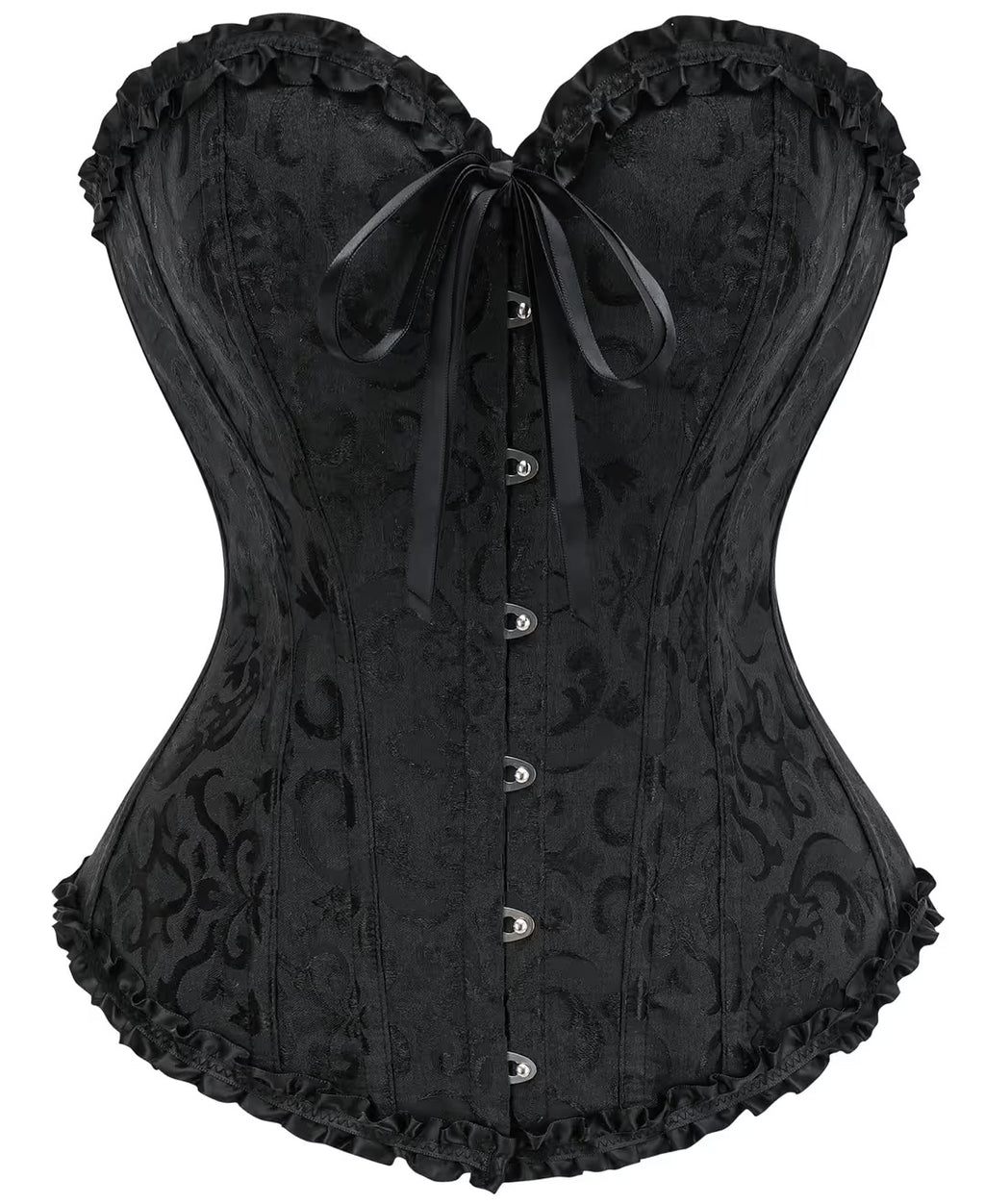 Women's  Sweetheart Lace Up Plastic Bones Corset Bustier Top Black, XS