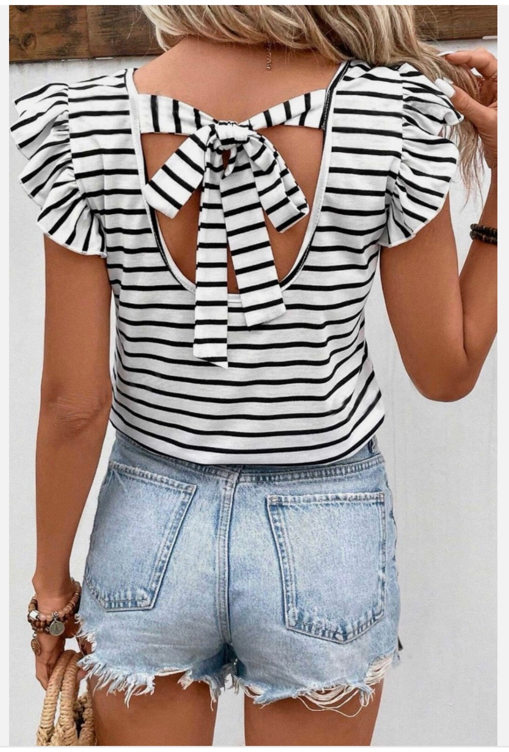 Abigail Striped Bow Tie Up T-Shirt Top