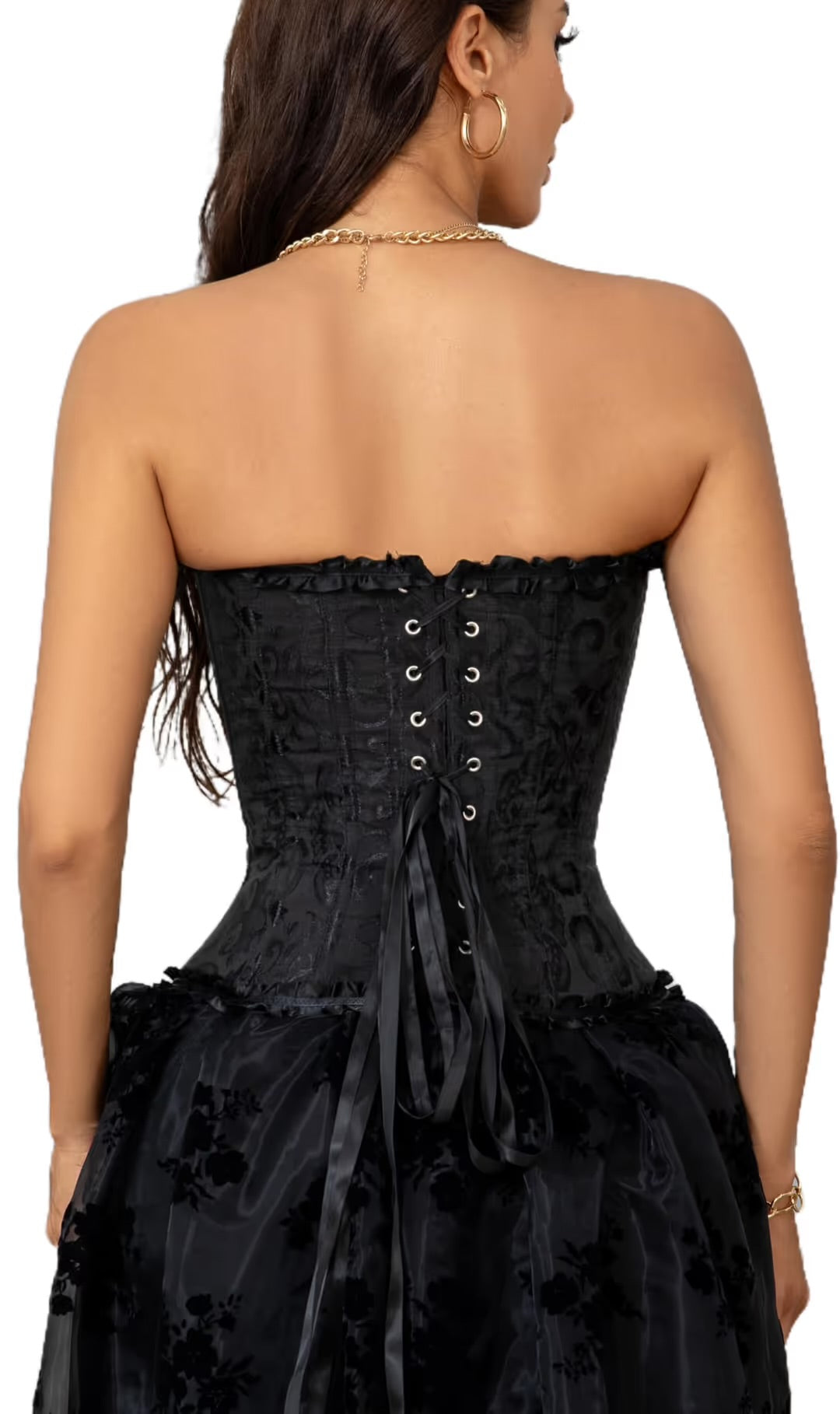Women's  Sweetheart Lace Up Plastic Bones Corset Bustier Top Black, XS
