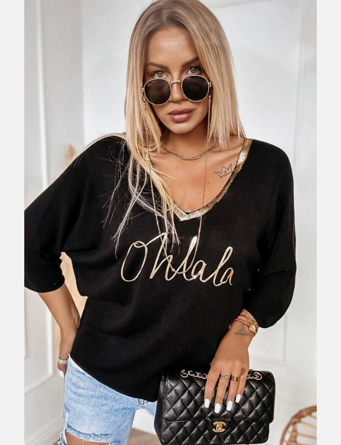 Oh La La Metallic Printed light Knitted Top One Size