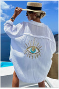 Maxine - Eye Sequin - Oversized Gauze Style Cotton Shirt One size 8-14