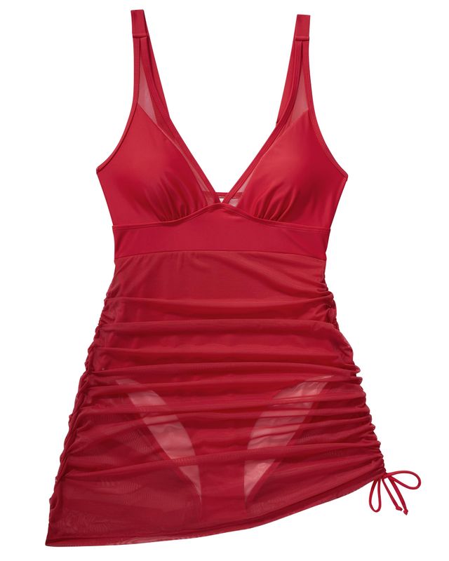 Mesh Tummy Control Swimsuit in Red