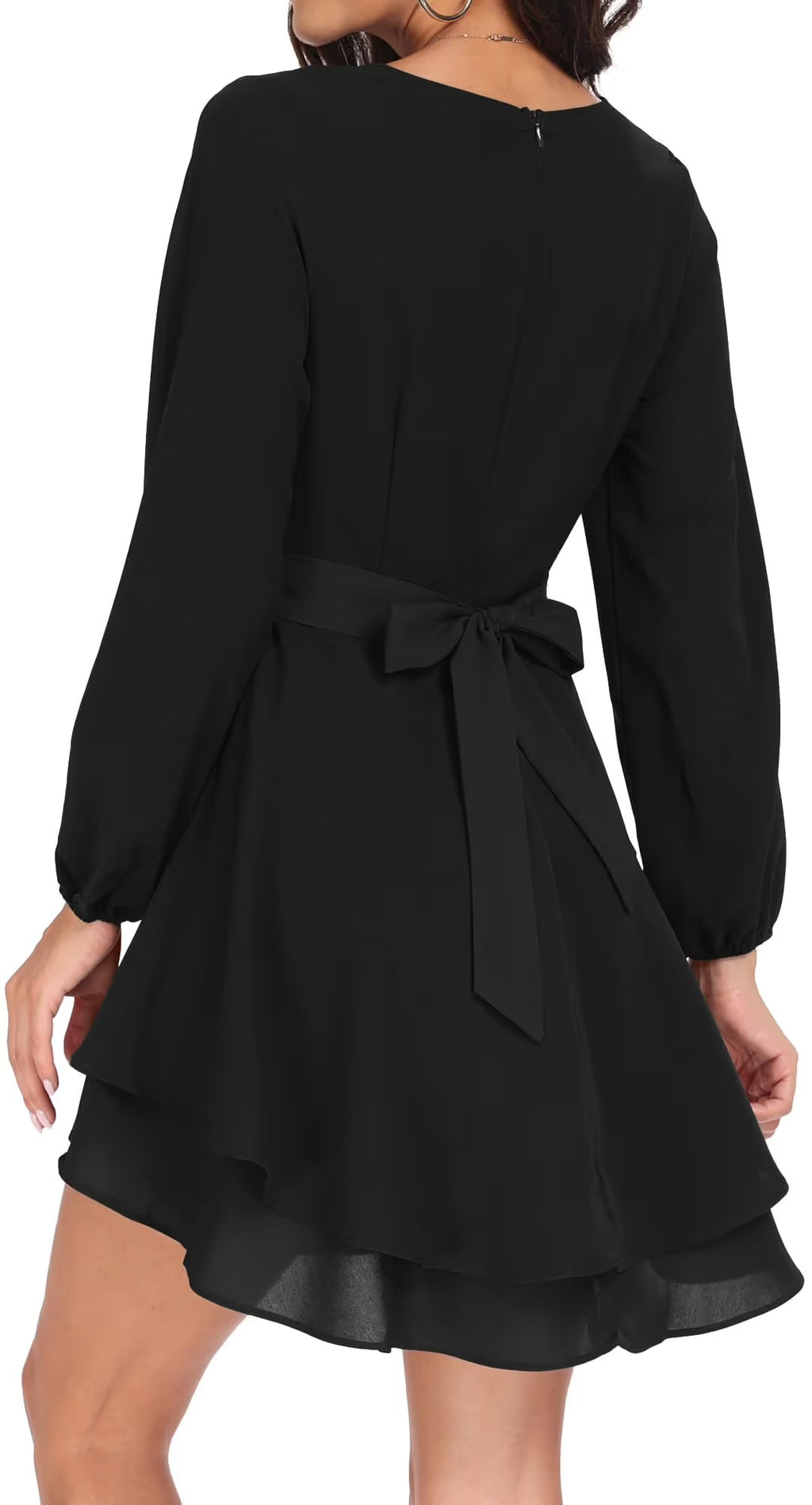 New Empire Cocktail Long Sleeve Deep V-Neck Ruffle Mini Dress XL