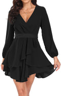 New Empire Cocktail Long Sleeve Deep V-Neck Ruffle Mini Dress XL