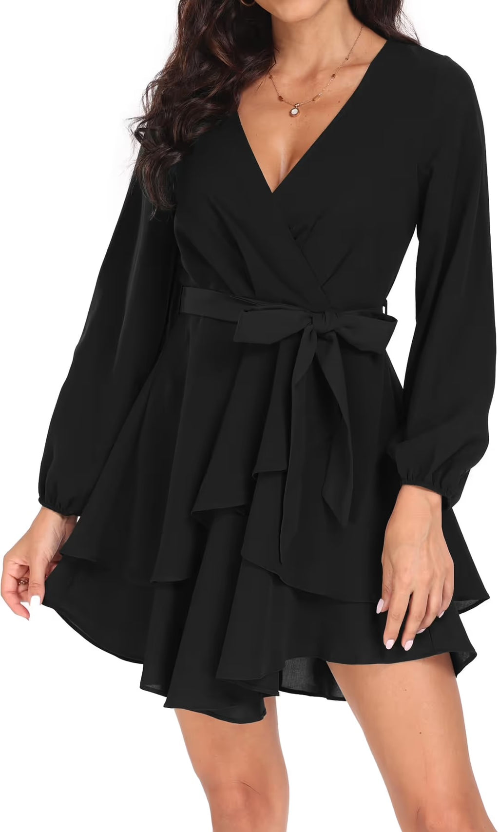 New Empire Cocktail Long Sleeve Deep V-Neck Ruffle Mini Dress XL