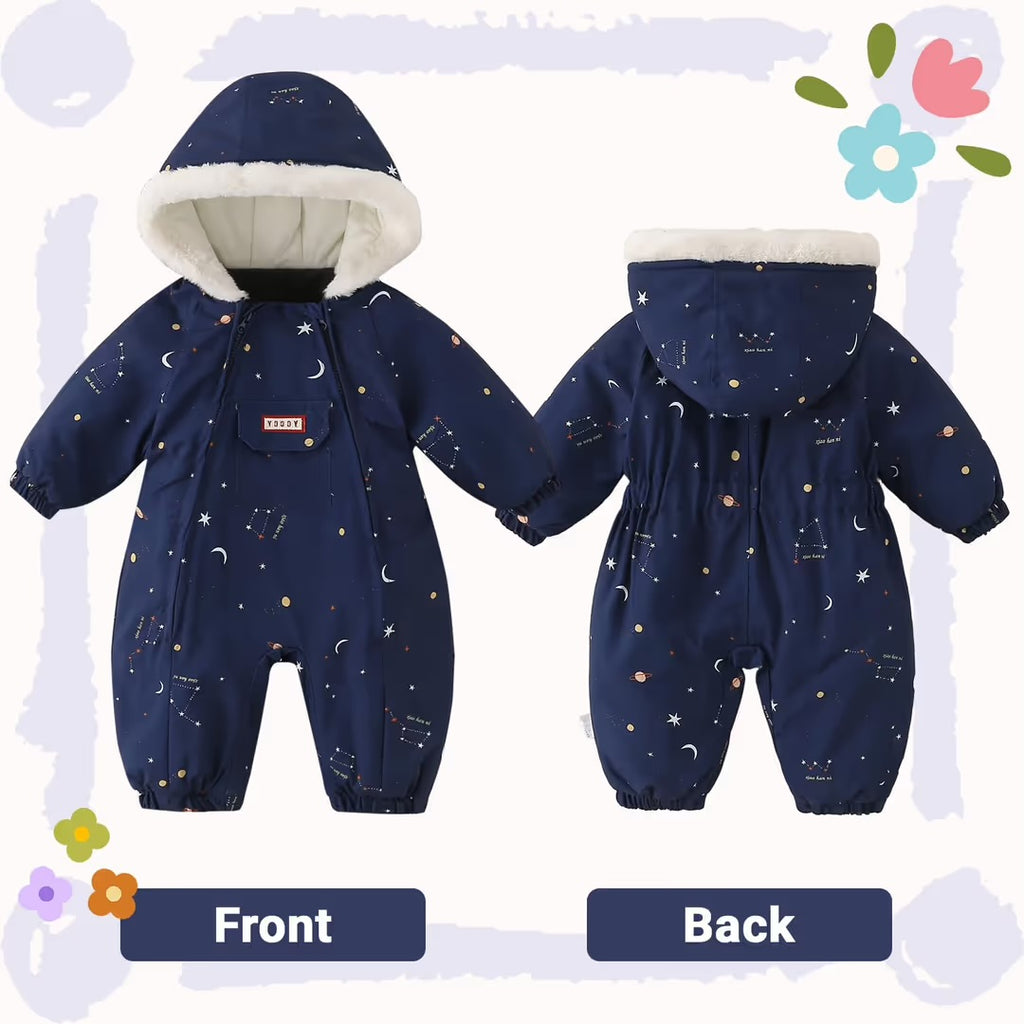 Baby Snowsuit Hooded Winter Romper Warm Insulated Outerwear - Navy 6-12 Months