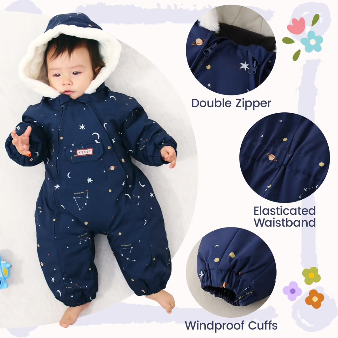 Baby Snowsuit Hooded Winter Romper Warm Insulated Outerwear - Navy 6-12 Months