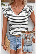 Abigail Striped Bow Tie Up T-Shirt Top