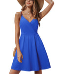 STYLEWORD Women's V Neck Spaghetti Strap Summer Casual Skater Dress