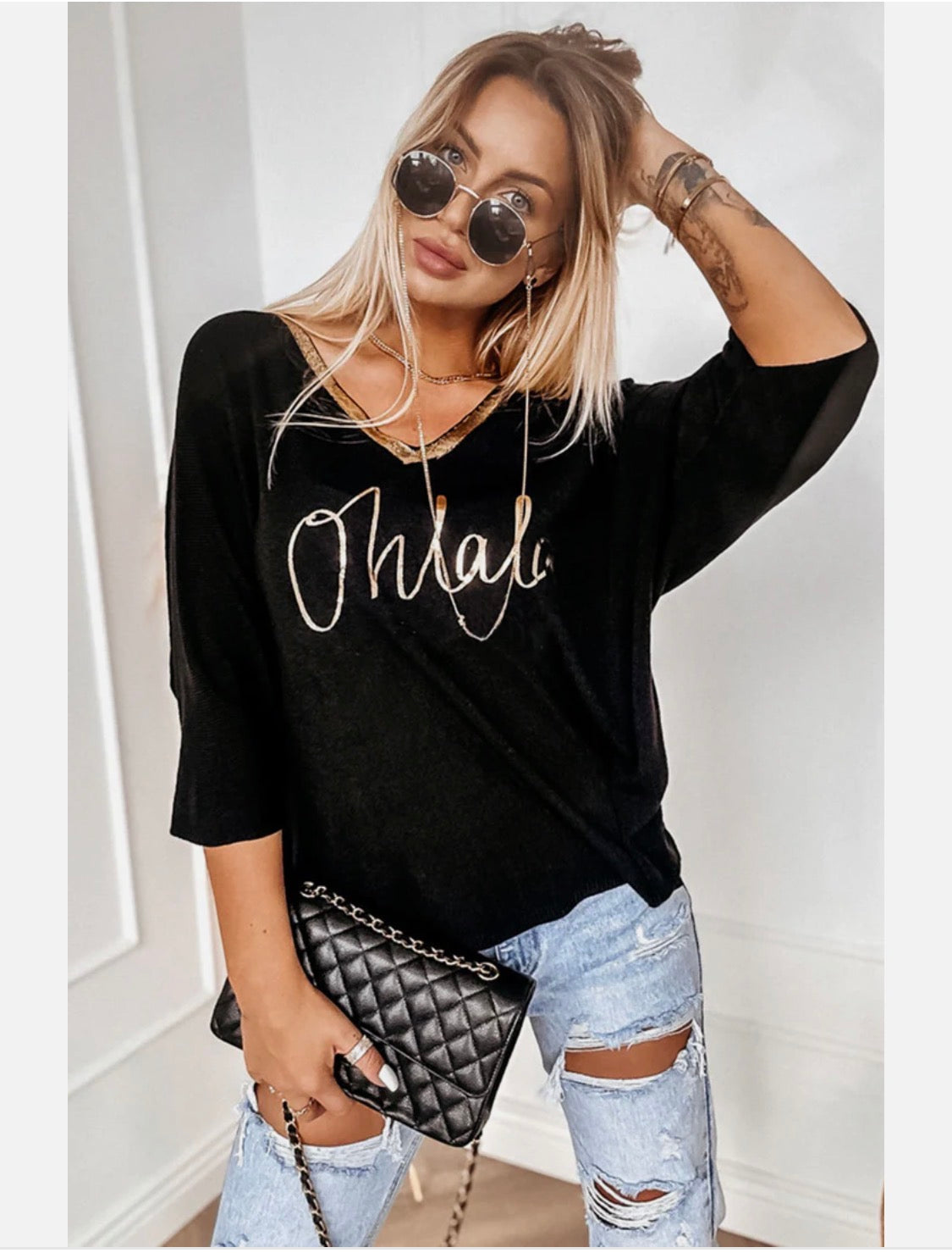 Oh La La Metallic Printed light Knitted Top One Size
