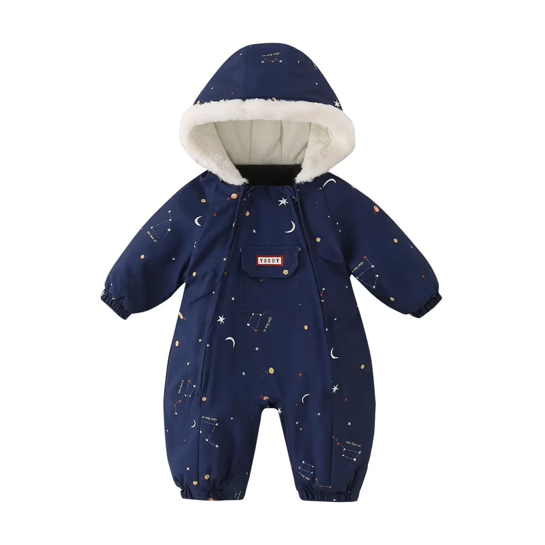 Baby Snowsuit Hooded Winter Romper Warm Insulated Outerwear - Navy 6-12 Months
