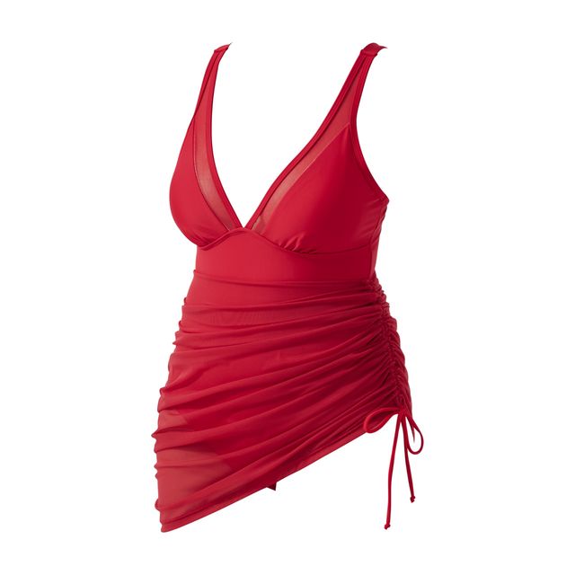 Mesh Tummy Control Swimsuit in Red