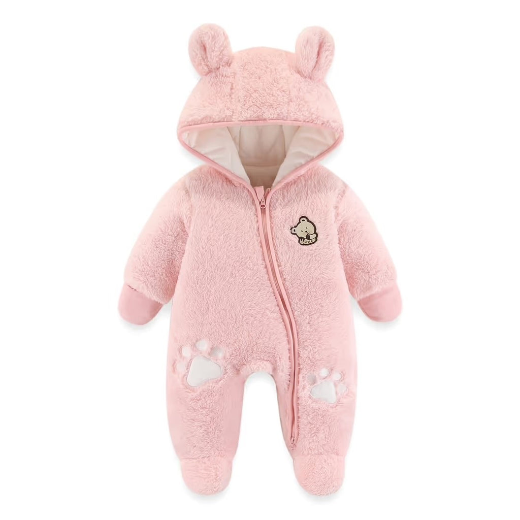 Newborn Hooded Fleece Romper Zipper Footed Snowsuit – Pink 3-6 months