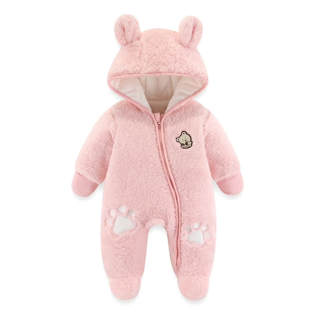 Newborn Hooded Fleece Romper Zipper Footed Snowsuit – Pink 3-6 months