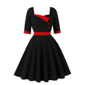 Women's Vintage Party Dress Half Sleeves Square Neck – Black XL